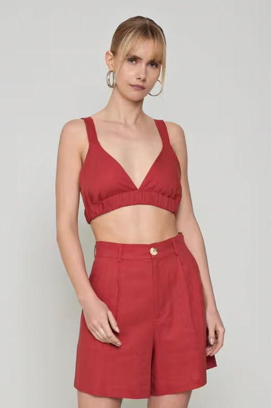Crop top λινό με λάστιχο Indian Red