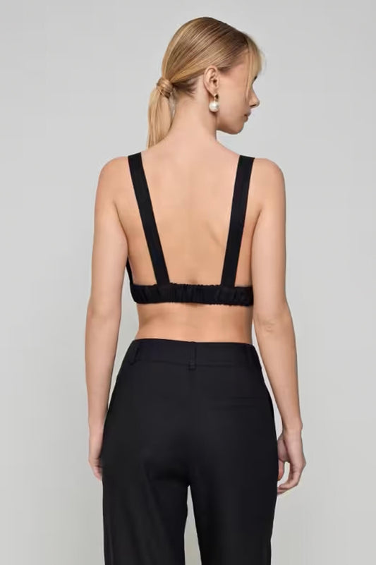 Crop top λινό με λάστιχο μαύρο