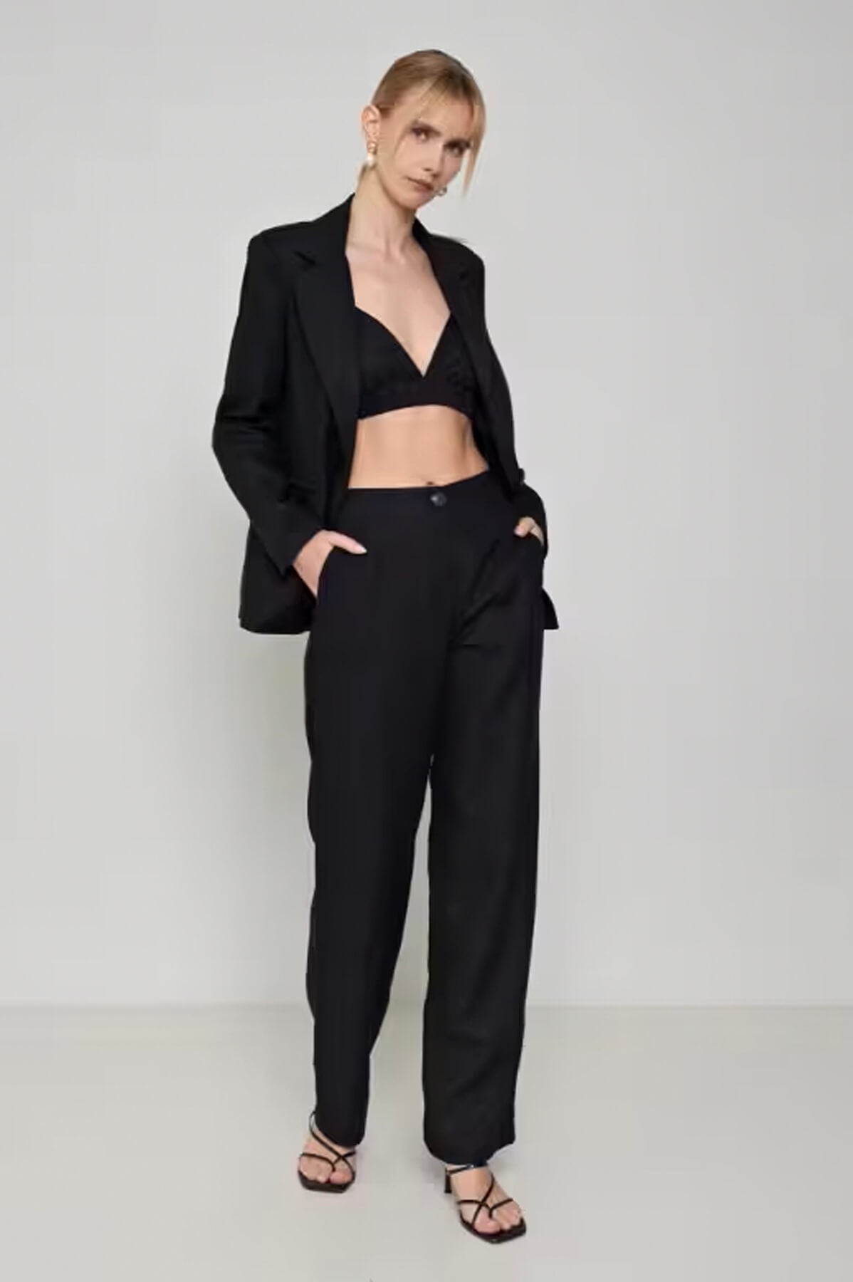 Crop top λινό με λάστιχο μαύρο