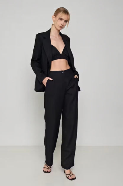 Crop top λινό με λάστιχο μαύρο