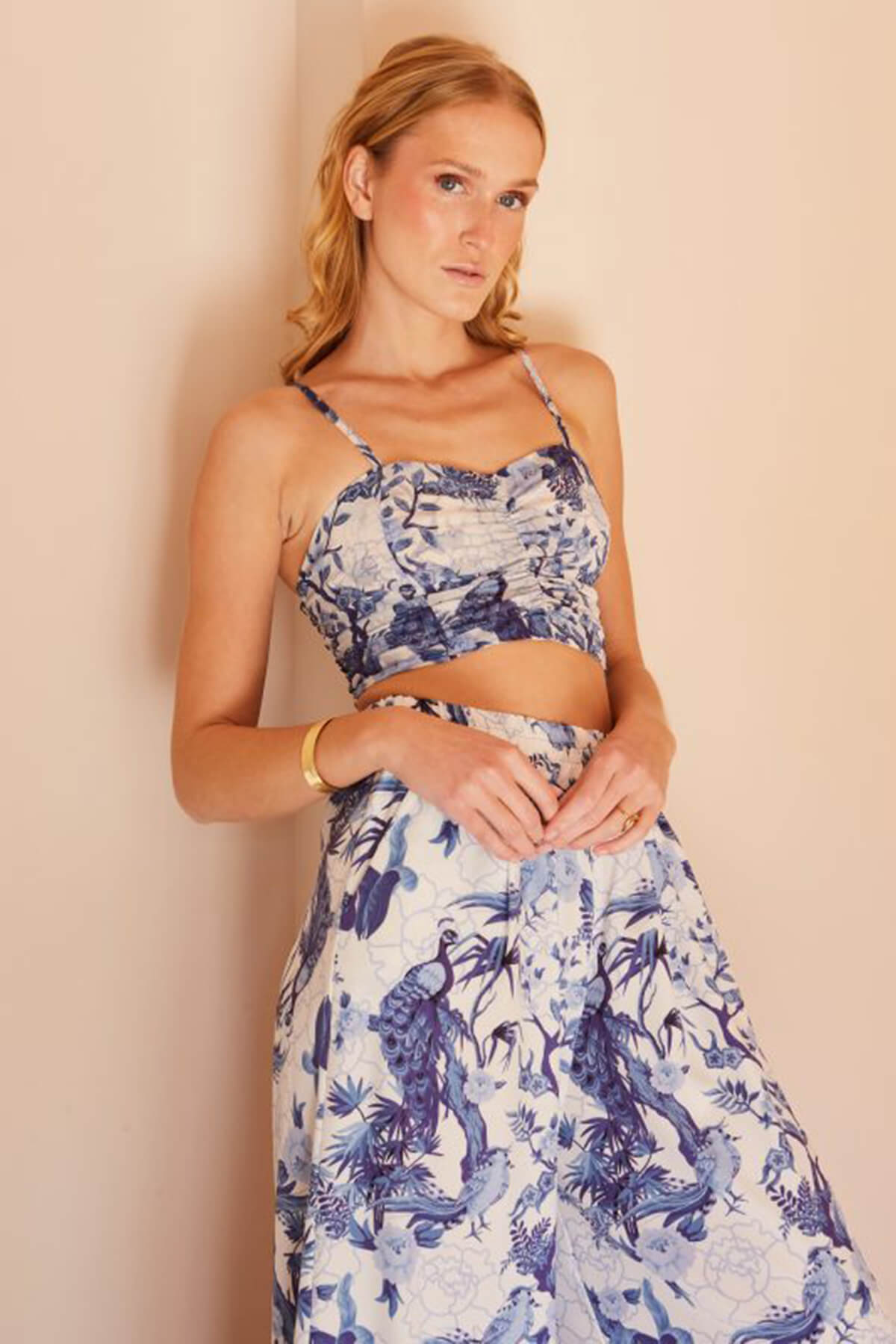 Crop top άσπρο – μπλε