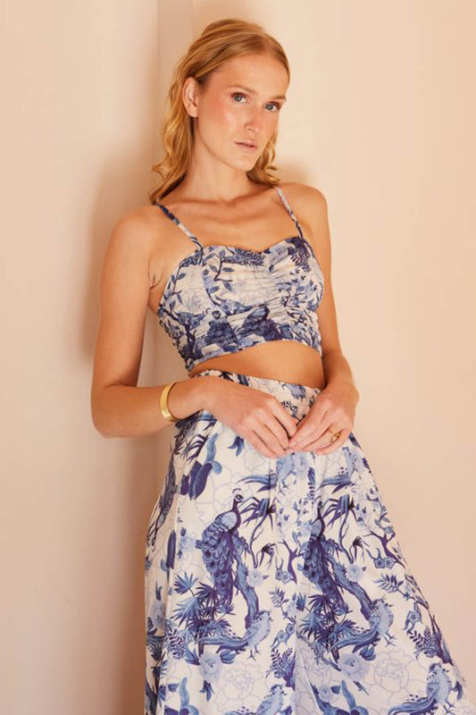 Crop top άσπρο – μπλε