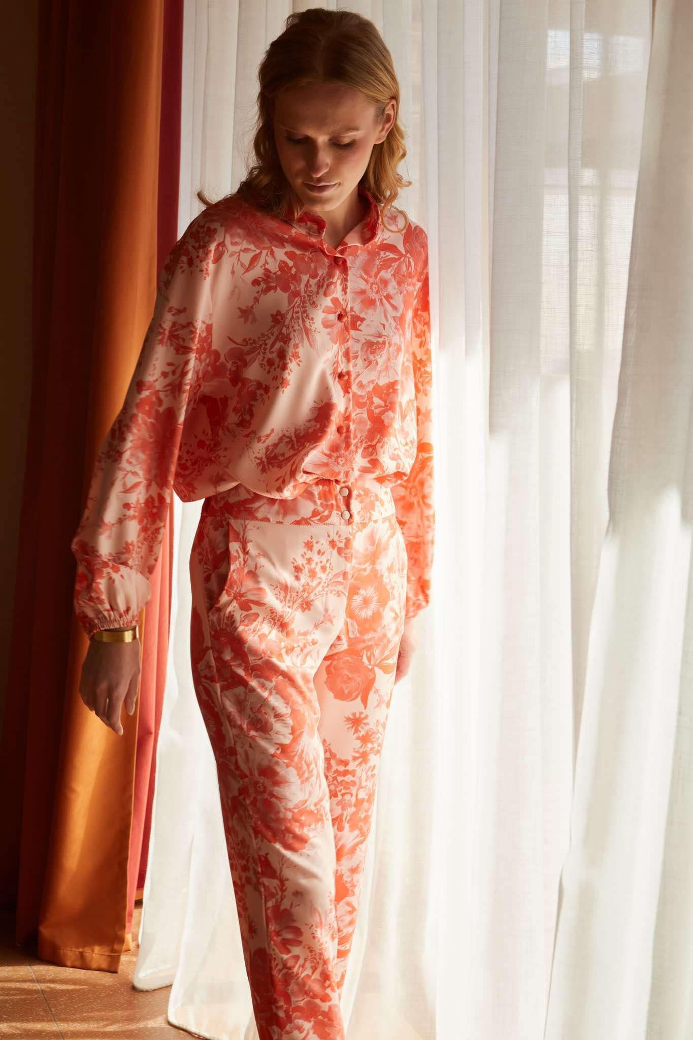 Παντελόνι στενή γραμμή πορτοκαλί – βερικοκί