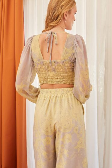 Crop top μακρυμάνικο γκρι – κίτρινο - alternate view