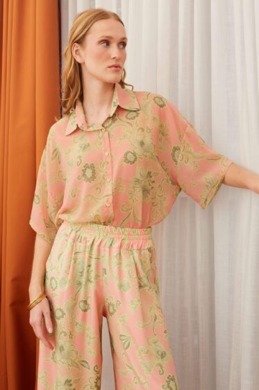 Πουκαμίσα κοντομάνικη βερικοκί – λαδί - alternate view