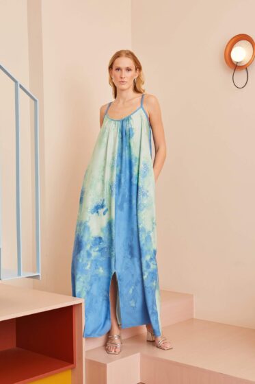 Φόρεμα ραντάκι φυστικί – μπλε