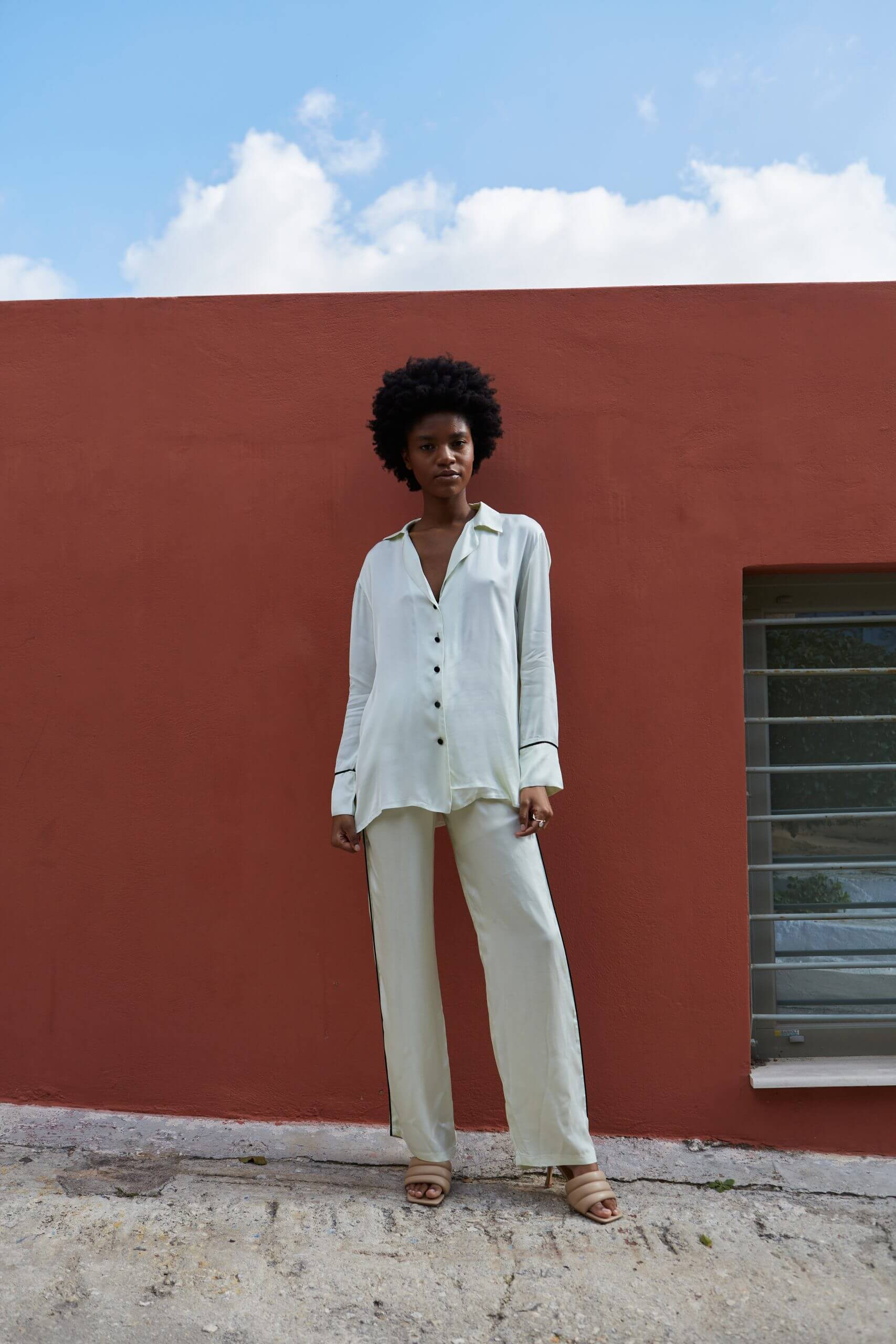 Παντελόνα φυστικί Pijama Look