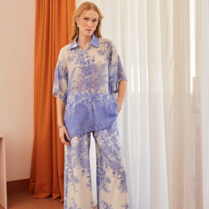 Πουκαμίσα κοντομάνικη άσπρο – λιλά