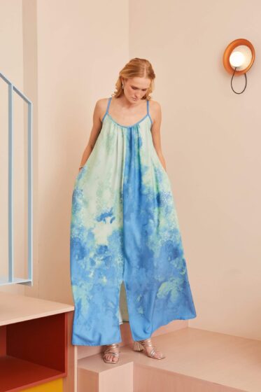 Φόρεμα ραντάκι φυστικί – μπλε - alternate view