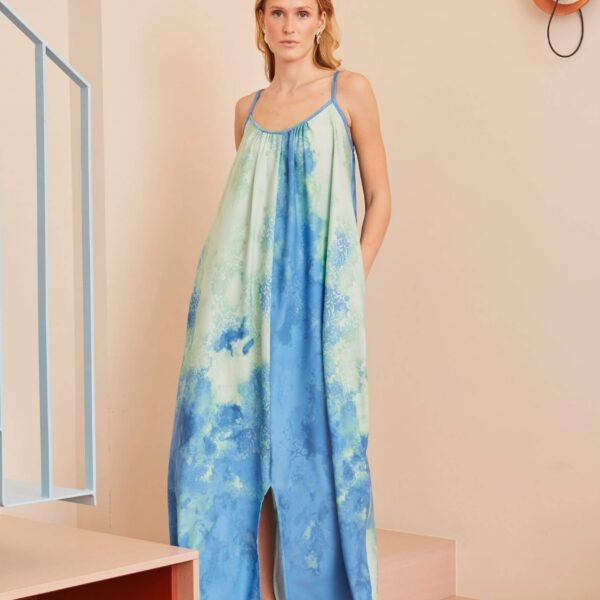 Φόρεμα ραντάκι φυστικί – μπλε