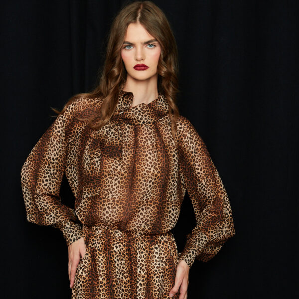 Μπλούζα με δέσιμο στο λαιμό leopard