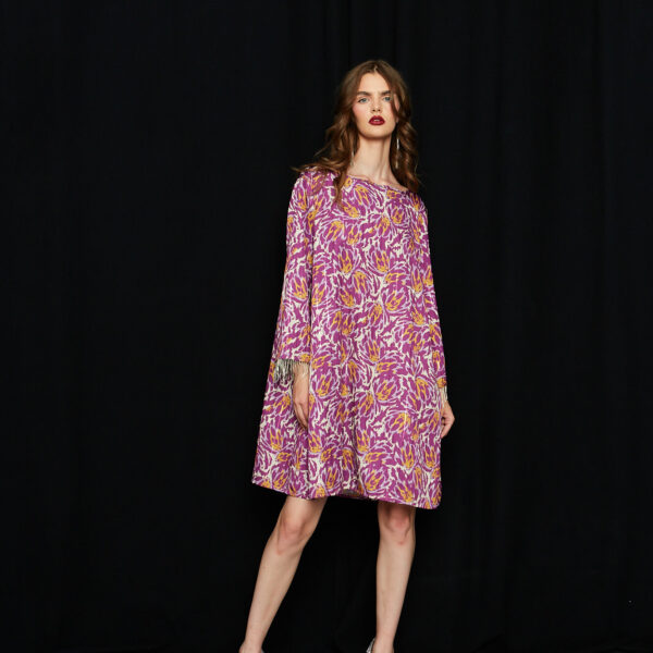 Φόρεμα Lurex Μωβ με κρόσια