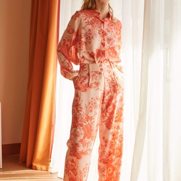 Παντελόνα με πιέτα και κουμπιά πορτοκαλί – βερικοκί